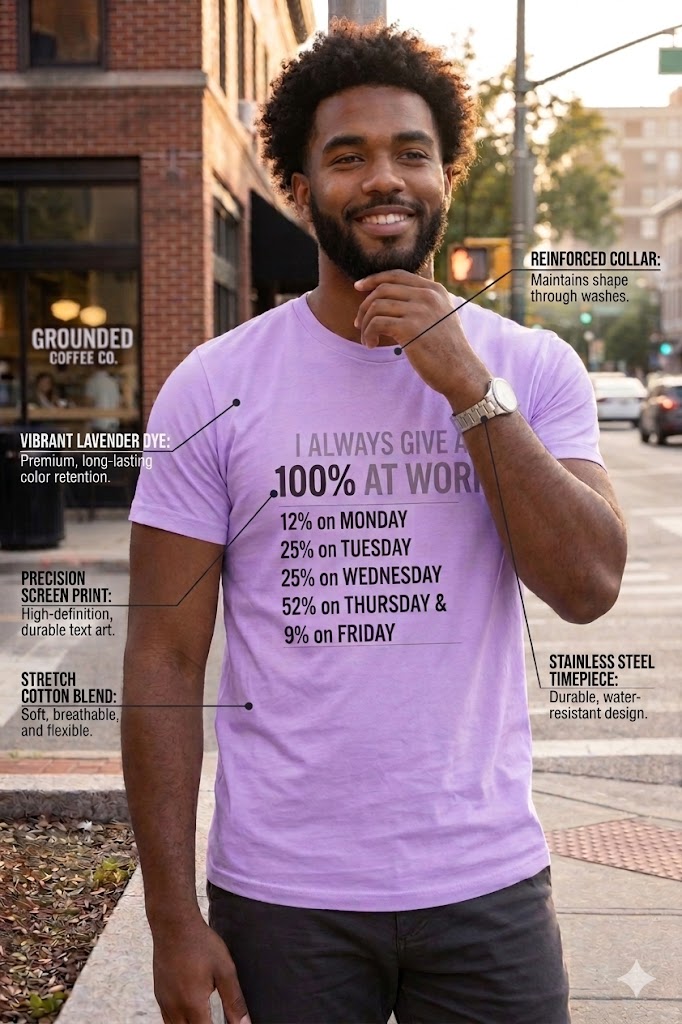 I Work 100% Casual T-Shirt – Comfort Fit