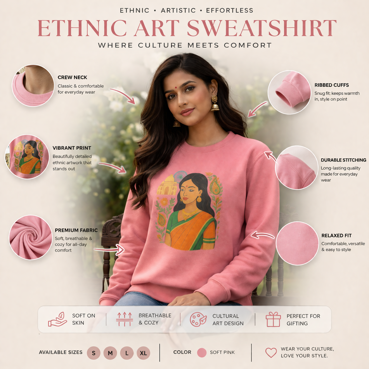 Desi Girl Elegant Ethnic Art Sweatshirt