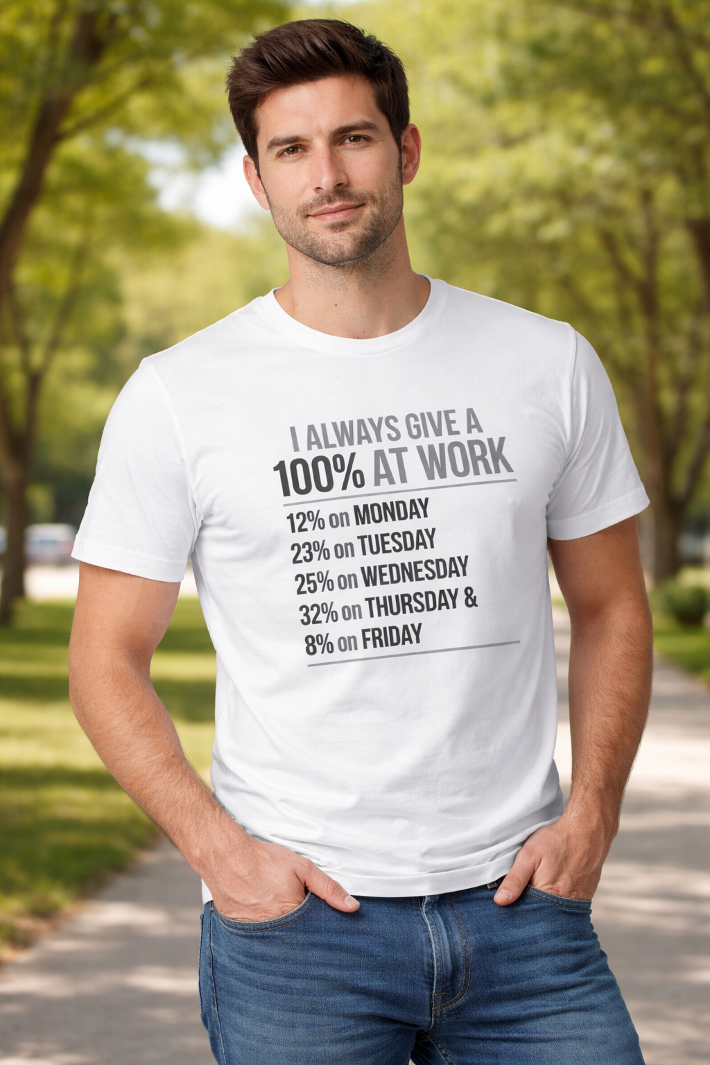 I Work 100%  Casual T-Shirt – Comfort Fit