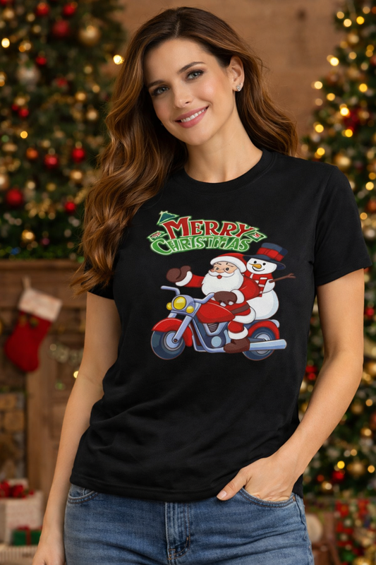 Santa Ride Merry Christmas Printed T-Shirt