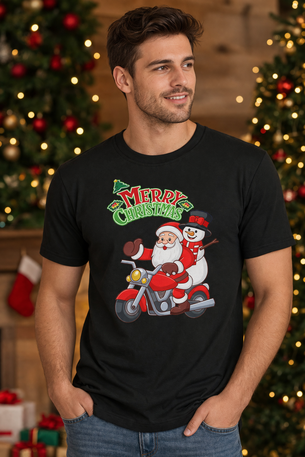 Santa Ride Merry Christmas Printed T-Shirt