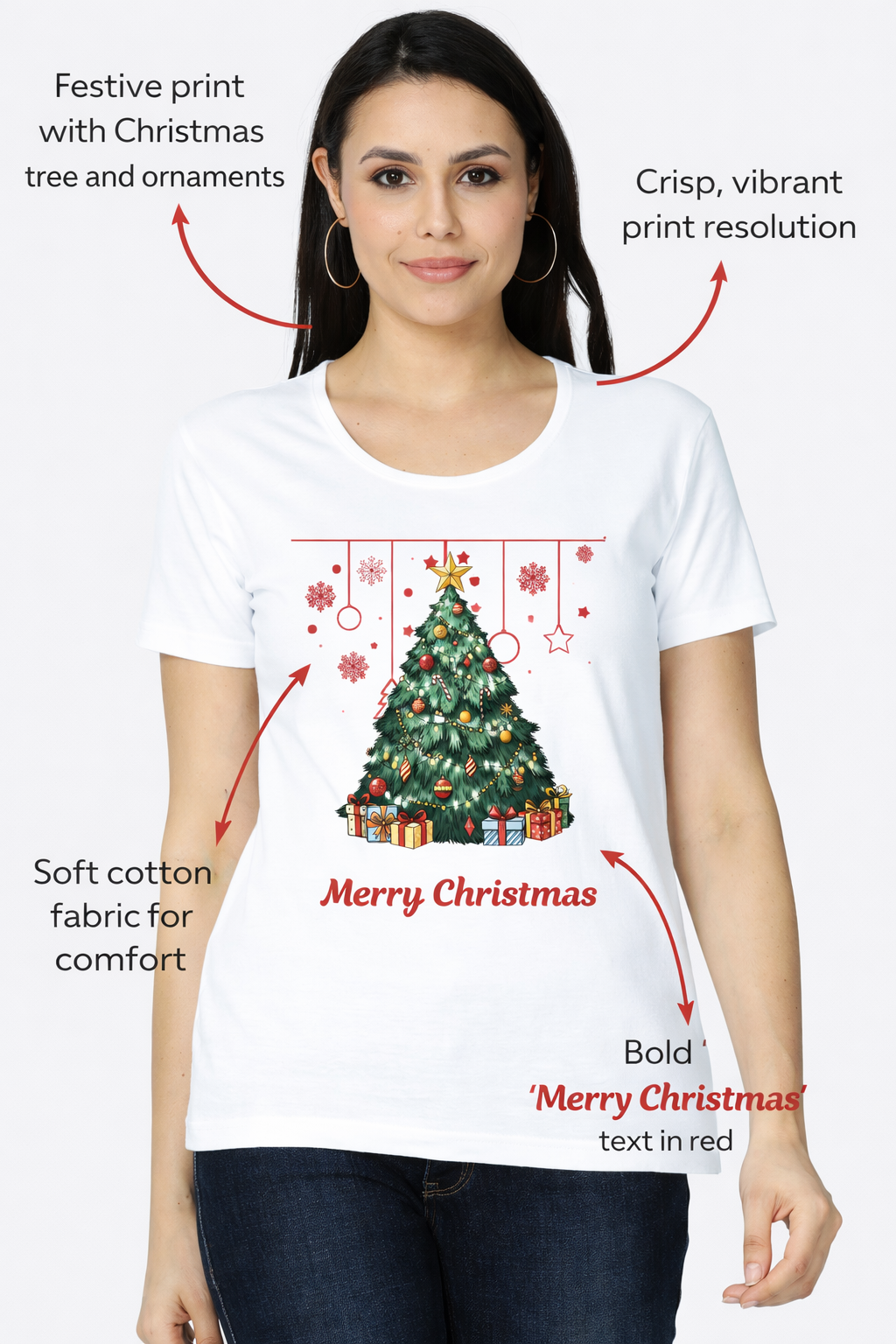 Merry Christmas Tree Printed T-Shirt 🎄