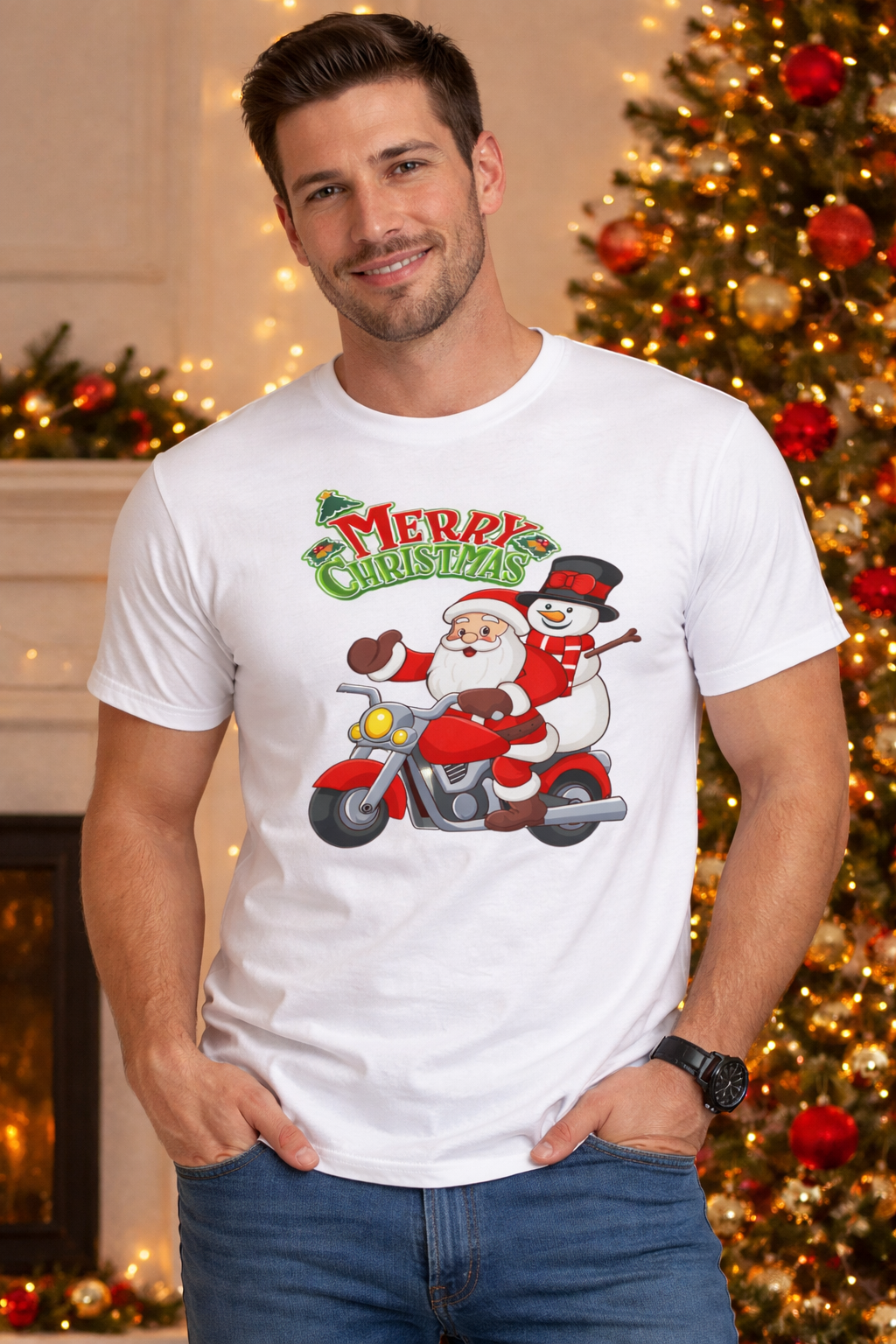 Santa Ride Merry Christmas Printed T-Shirt