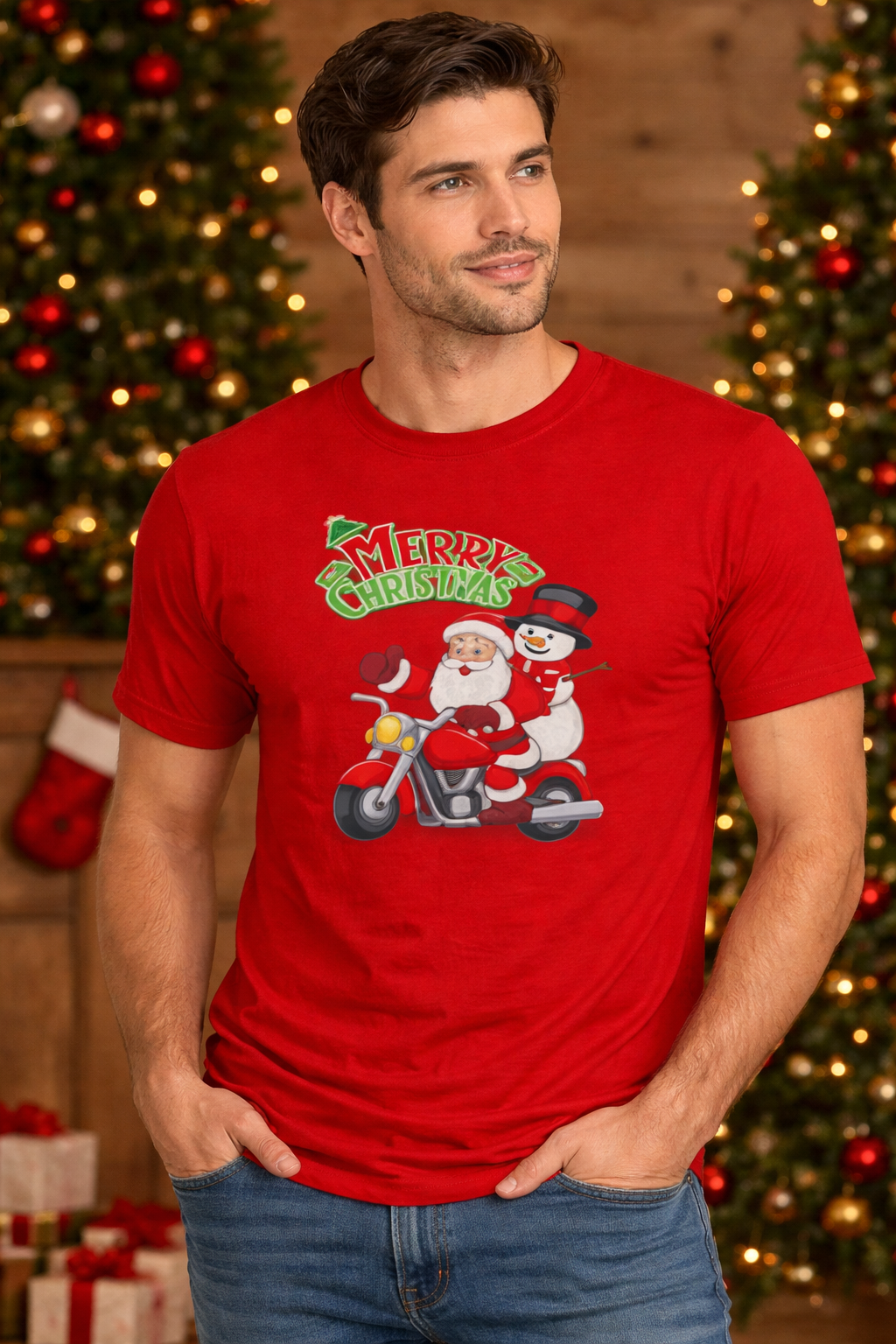 Santa Ride Merry Christmas Printed T-Shirt