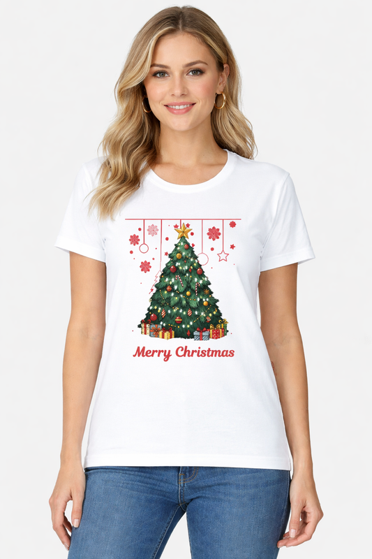 Merry Christmas Tree Printed T-Shirt 🎄